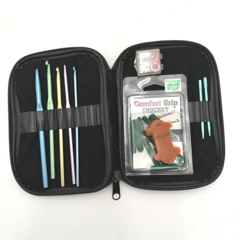 BOYE Aluminum Crochet Hook Set 5 Sizes F-K with Purple Zipper Case & Notions
